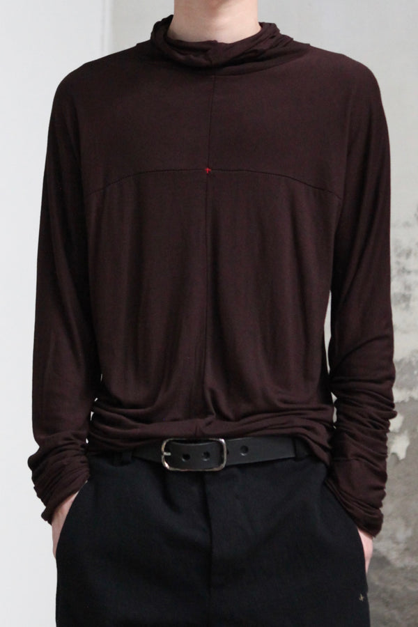m.a+ Maurizio Amadei pile collar long-sleeved T-shirt MA-T211DN-JVBL-COFFEE